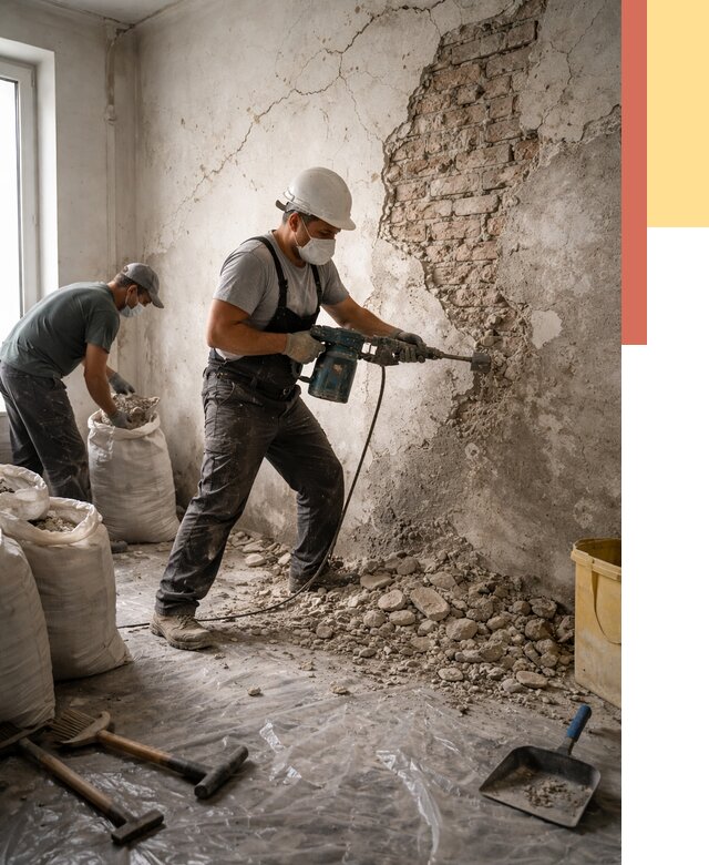 Демонтаж штукатурки со стен в Черняховске от 7546 руб/м² — быстро и недорого | ОТДЕЛОЧНИК-Чрх