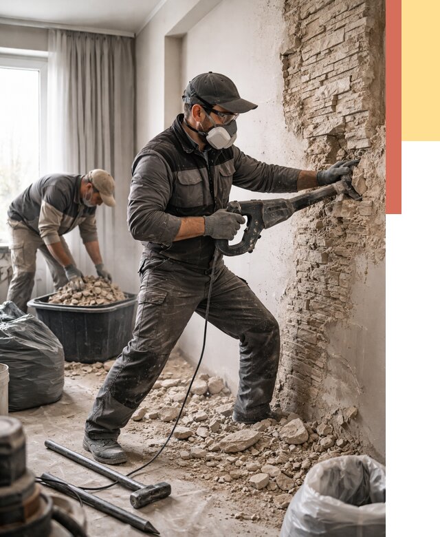 Демонтаж декоративного камня в Черняховске от 1520 руб/м² — быстро и недорого | ОТДЕЛОЧНИК-Чрх