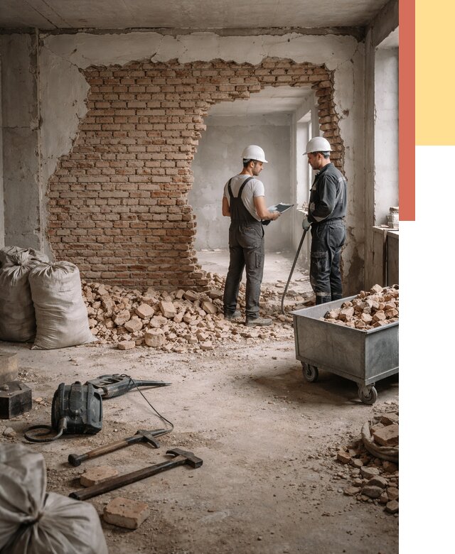 Демонтаж кирпичных стен в Черняховске от 4402 руб. — быстро, недорого, под ключ | ОТДЕЛОЧНИК-Чрх