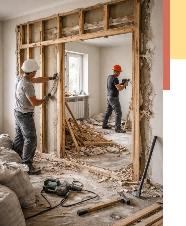 Демонтаж деревянных перегородок в Черняховске от 3354 руб. — быстро и недорого | ОТДЕЛОЧНИК-Чрх