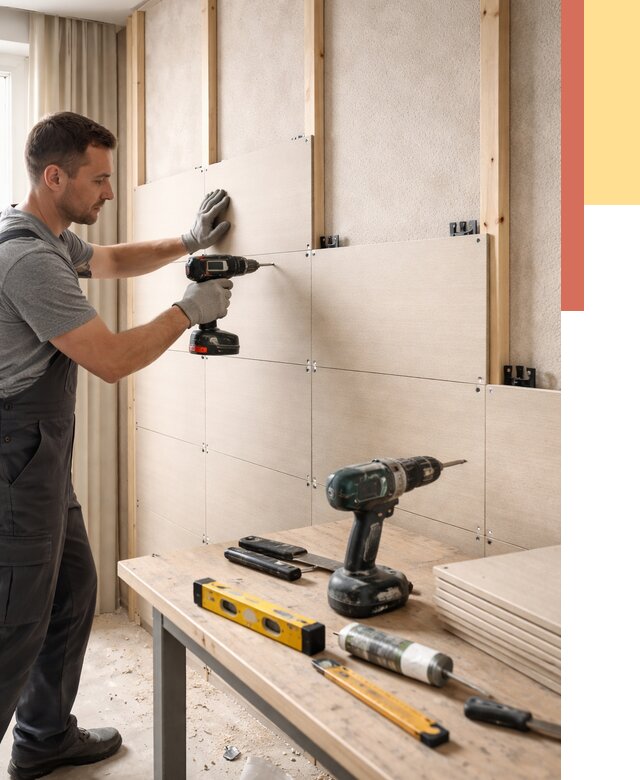 Монтаж МДФ панелей на стены в Черняховске от 1310 руб. под ключ | ОТДЕЛОЧНИК-Чрх