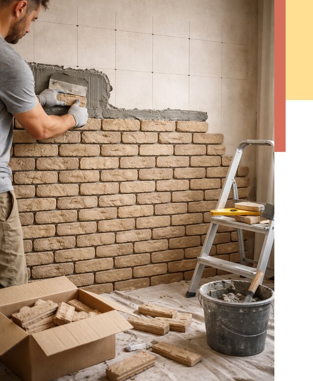 Монтаж декоративного кирпича в Черняховске от 3354 руб./м² — быстро и недорого | ОТДЕЛОЧНИК-Чрх