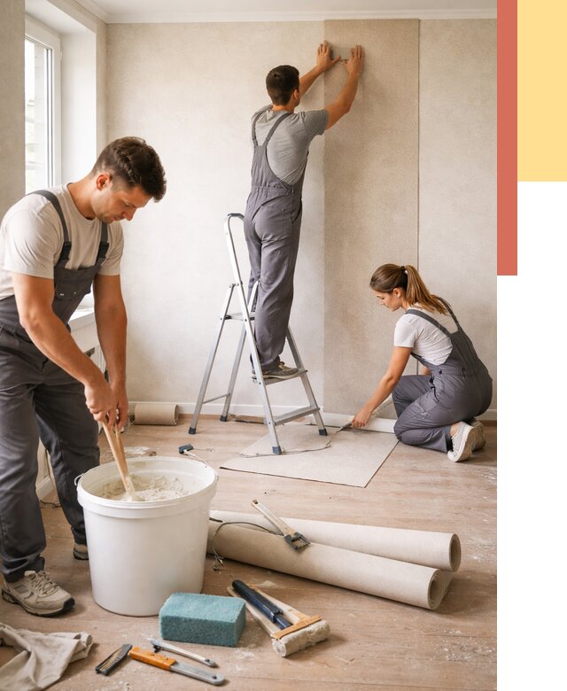 Оклейка стен обоями в Черняховске от 3668 руб/м2 — быстро и недорого | ОТДЕЛОЧНИК-Чрх