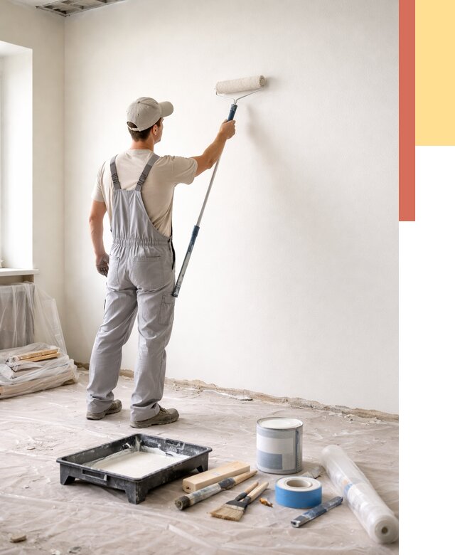 Покраска стен водоэмульсионной краской в Черняховске от 472 руб. за м² | ОТДЕЛОЧНИК-Чрх