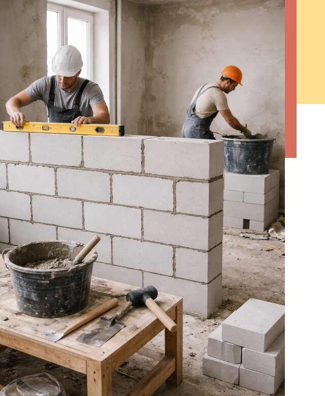 Кладка перегородок из газобетона в Черняховске от 3354 руб. под ключ | ОТДЕЛОЧНИК-Чрх