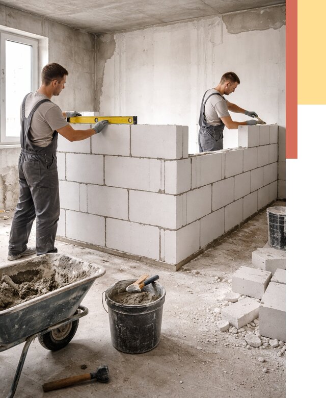 Кладка перегородок из ПГП в Черняховске от 2620 руб./м2 — монтаж и возведение под ключ | ОТДЕЛОЧНИК-Чрх