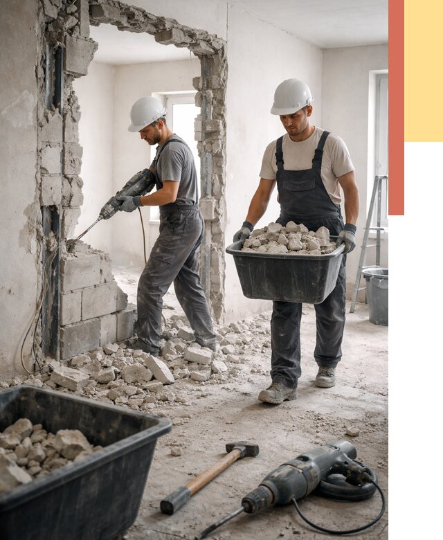 Демонтаж блоковых перегородок в Черняховске от 3930 руб. — быстро и недорого | ОТДЕЛОЧНИК-Чрх