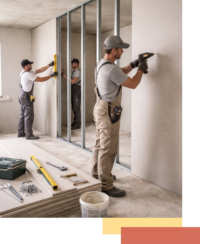 Однослойная перегородка из гипсокартона в Черняховске под ключ, монтаж и отделка