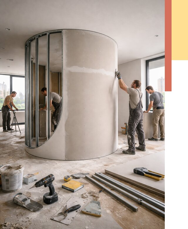 Радиусная перегородка из гипсокартона в Черняховске от 3039 руб. под ключ | ОТДЕЛОЧНИК-Чрх