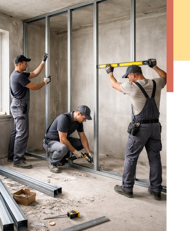 Монтаж каркаса перегородки из профиля в Черняховске от 786 руб. | ОТДЕЛОЧНИК-Чрх