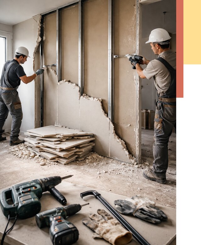 Демонтаж перегородки из гипсокартона в Черняховске от 1258 руб. быстро и недорого | ОТДЕЛОЧНИК-Чрх