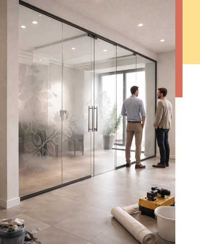 Стеклянные перегородки с рисунком в Черняховске от 13100 руб. монтаж и нанесение | ОТДЕЛОЧНИК-Чрх