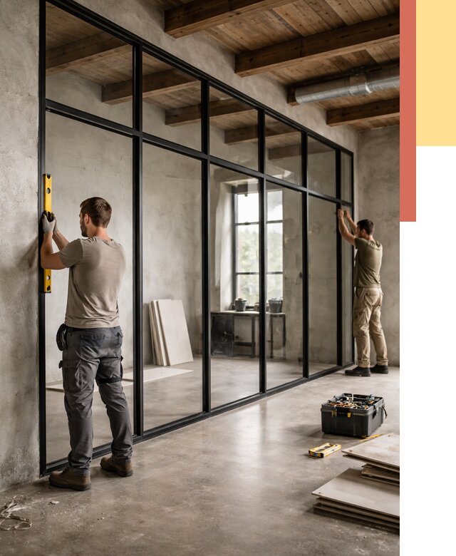 Стеклянные перегородки лофт в Черняховске от 11004 руб. под ключ | ОТДЕЛОЧНИК-Чрх