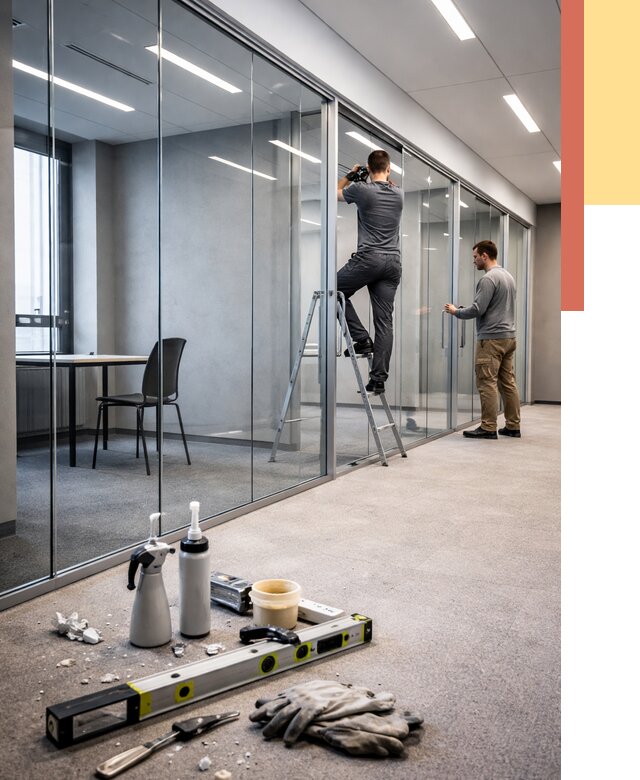 Стеклянные офисные перегородки в Черняховске от 8908 руб. — монтаж и установка | ОТДЕЛОЧНИК-Чрх