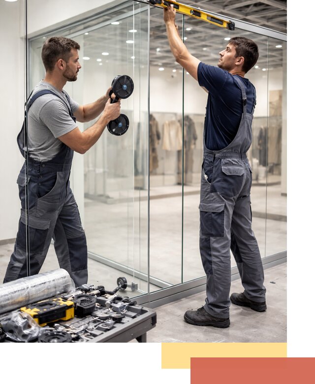 Стеклянные перегородки для магазинов в Черняховске — монтаж и установка