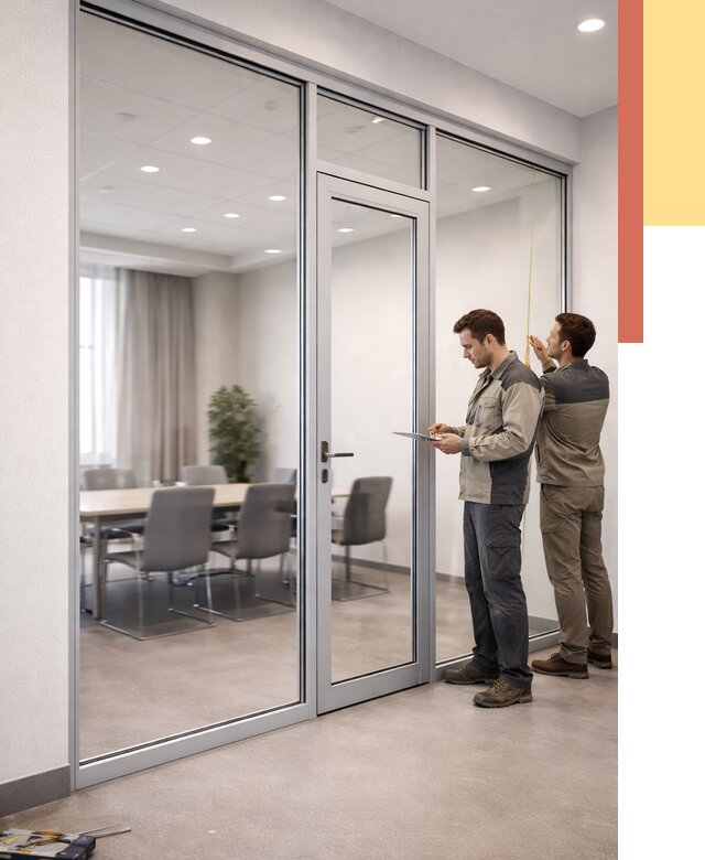 Установка и монтаж алюминиевых перегородок со стеклом в Черняховске от 8594 руб. | ОТДЕЛОЧНИК-Чрх