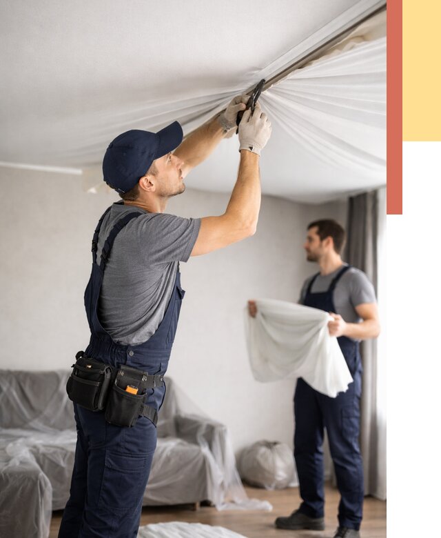 Демонтаж натяжного потолка в Черняховске от 4716 руб. — снятие и разбор под ключ | ОТДЕЛОЧНИК-Чрх