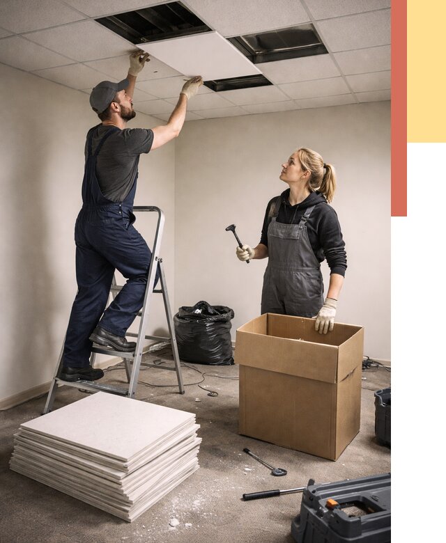 Демонтаж потолочной плитки в Черняховске от 4716 руб. быстро и недорого | ОТДЕЛОЧНИК-Чрх