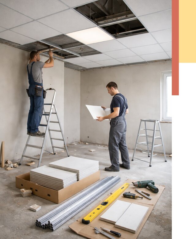 Монтаж потолка армстронг в Черняховске от 4716 руб/м2 — быстрая установка под ключ | ОТДЕЛОЧНИК-Чрх