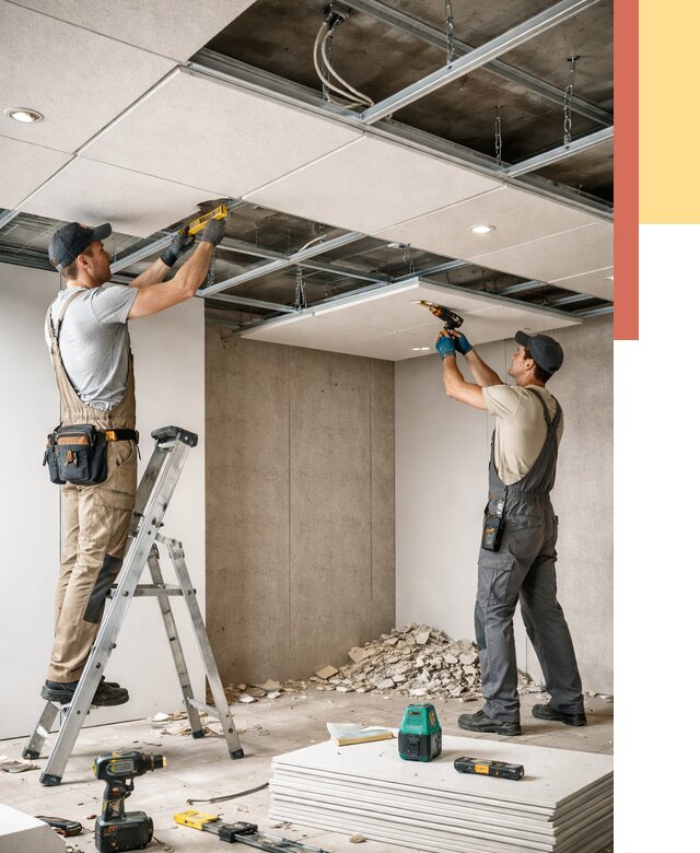 Монтаж акустического потолка в Черняховске от 6812 руб/м2 — быстро и недорого | ОТДЕЛОЧНИК-Чрх