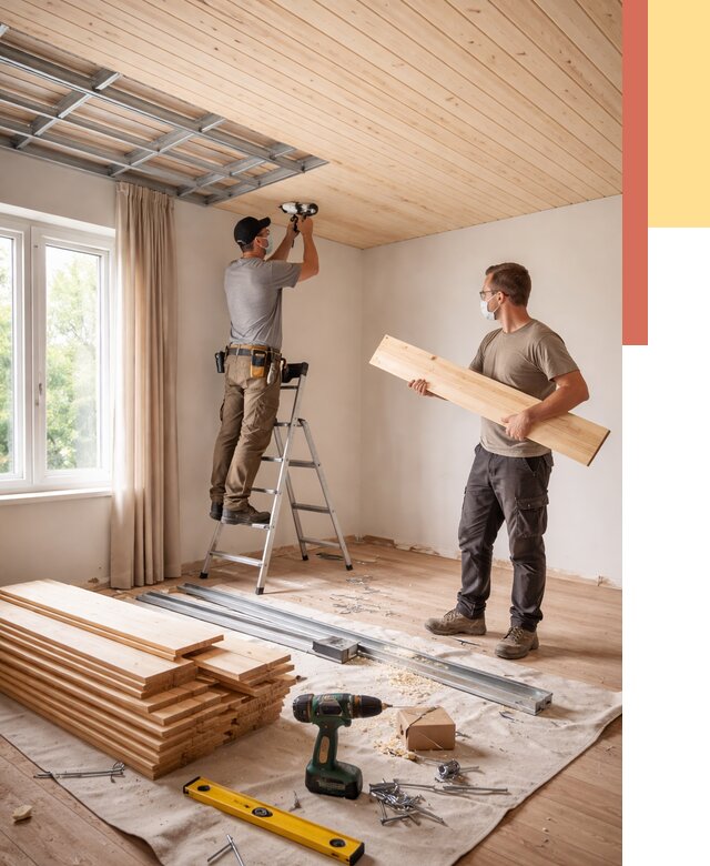 Монтаж потолка из вагонки в Черняховске от 6812 руб. | Быстро и недорого — ОТДЕЛОЧНИК-Чрх