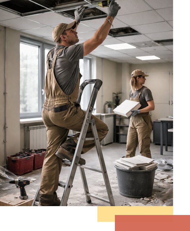 Ремонт потолка Армстронг и замена плит в Черняховске