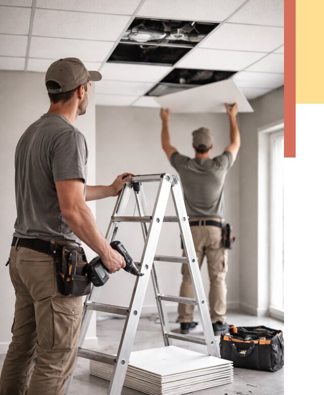 Обслуживание подвесного потолка в Черняховске от 3668 руб. — быстро и недорого | ОТДЕЛОЧНИК-Чрх