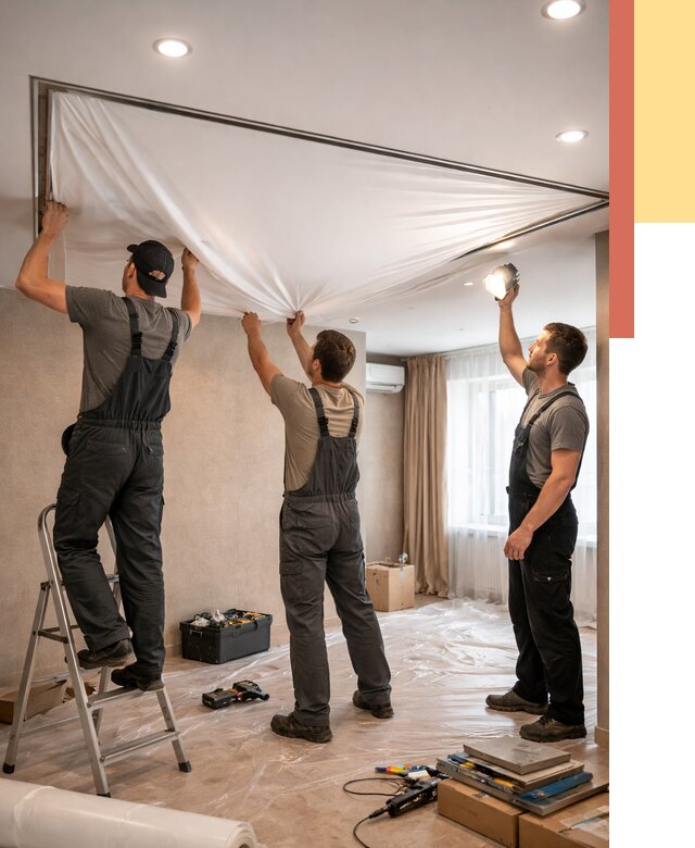 Монтаж ПВХ натяжного потолка в Черняховске от 3668 руб. под ключ | ОТДЕЛОЧНИК-Чрх