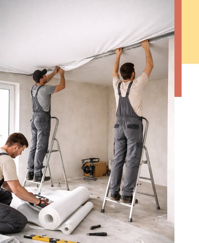 Монтаж тканевого натяжного потолка в Черняховске от 3668 руб. под ключ | ОТДЕЛОЧНИК-Чрх