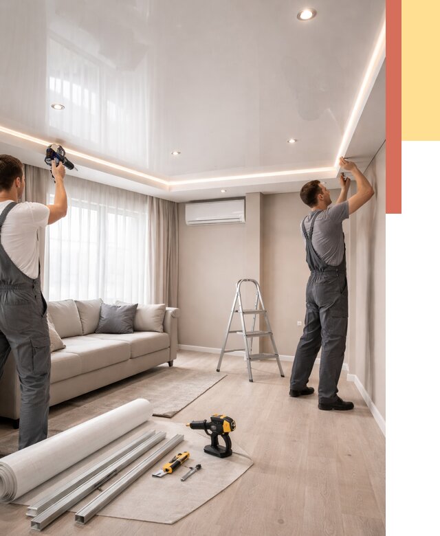 Монтаж глянцевого натяжного потолка в Черняховске от 786 руб. под ключ | ОТДЕЛОЧНИК-Чрх