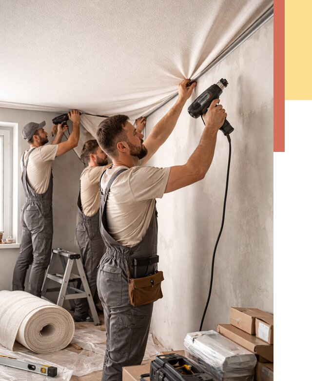 Монтаж фактурного натяжного потолка в Черняховске от 786 руб. — ОТДЕЛОЧНИК-Чрх