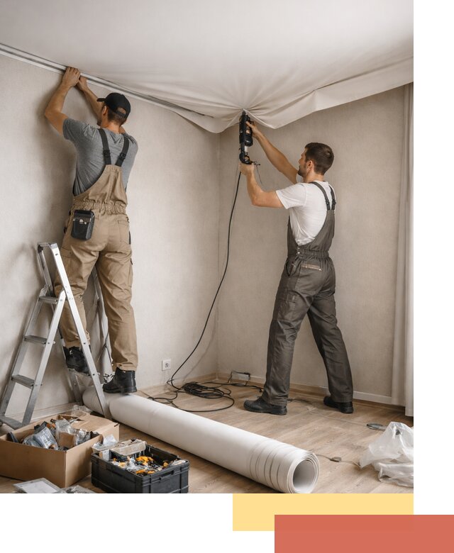 Монтаж цветного натяжного потолка в Черняховске за один день