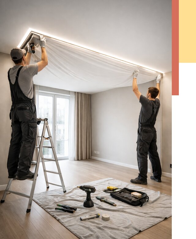 Монтаж парящего натяжного потолка в Черняховске от 4716 руб. быстро и недорого | ОТДЕЛОЧНИК-Чрх