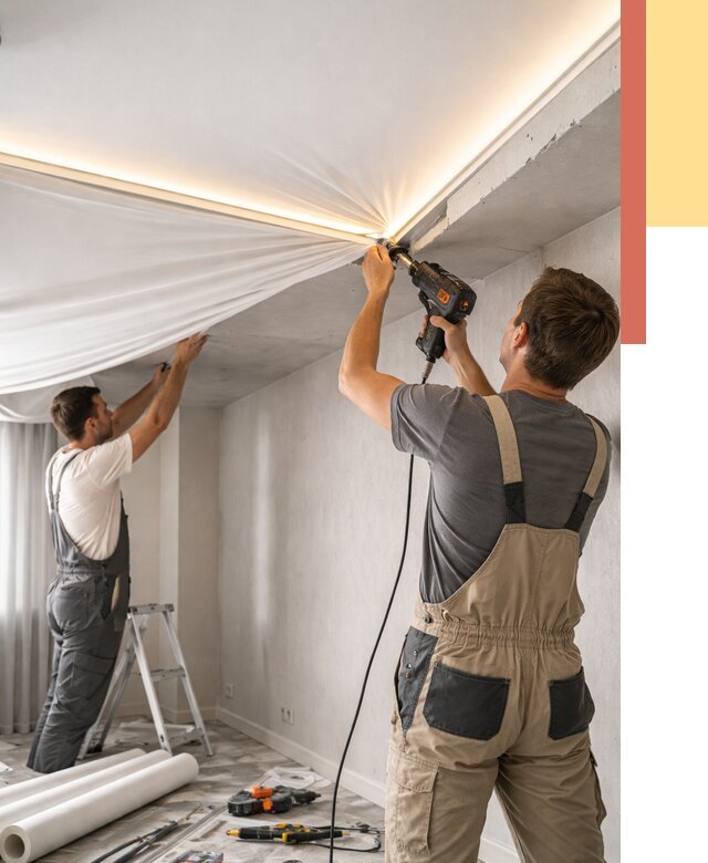 Монтаж натяжного потолка с подсветкой в Черняховске от 996 руб. | ОТДЕЛОЧНИК-Чрх