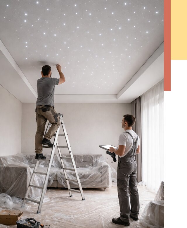 Монтаж натяжного потолка «звездное небо» в Черняховске от 6812 руб. | ОТДЕЛОЧНИК-Чрх