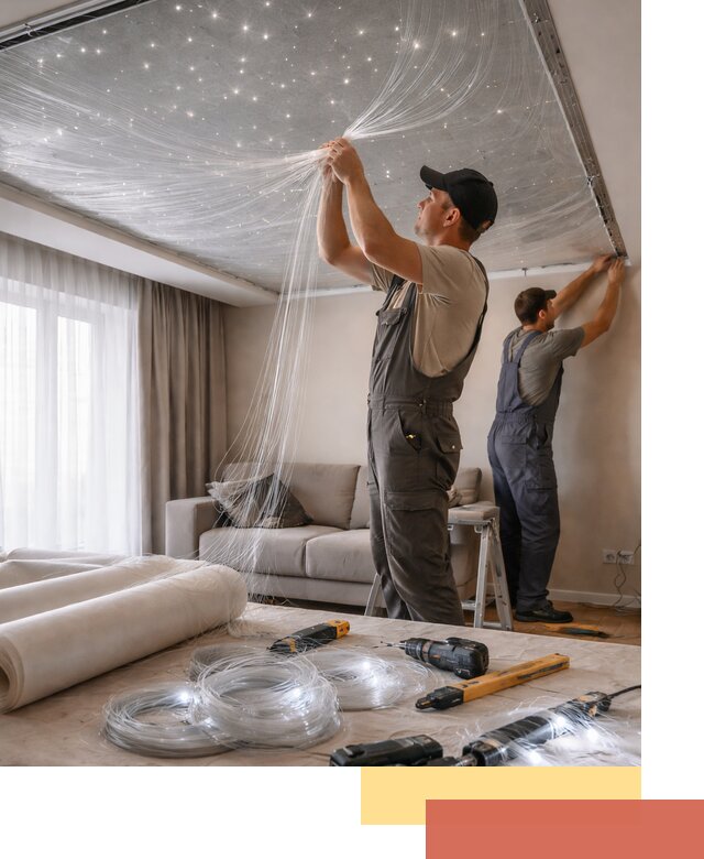 Монтаж натяжного потолка «Звездное небо» в Черняховске