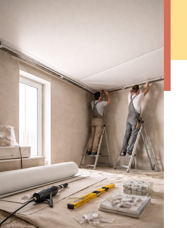 Монтаж натяжного потолка в спальне в Черняховске от 3982 руб. под ключ | ОТДЕЛОЧНИК-Чрх