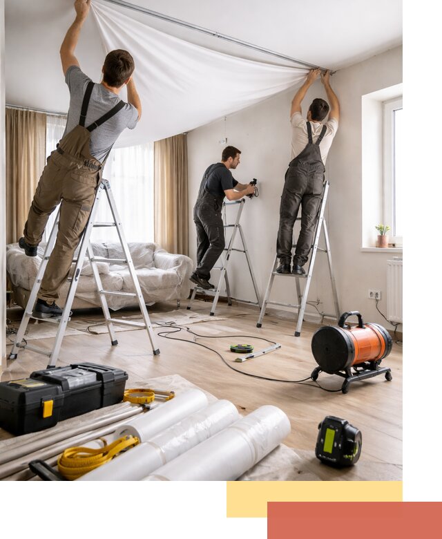 Монтаж натяжного потолка в гостиной в Черняховске