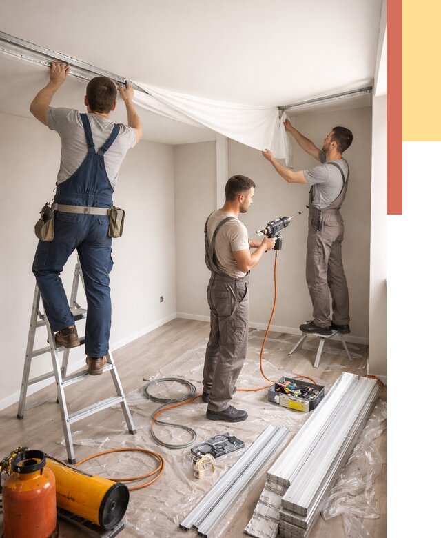 Монтаж натяжного потолка в студии в Черняховске от 5764 руб. — быстро и недорого | ОТДЕЛОЧНИК-Чрх