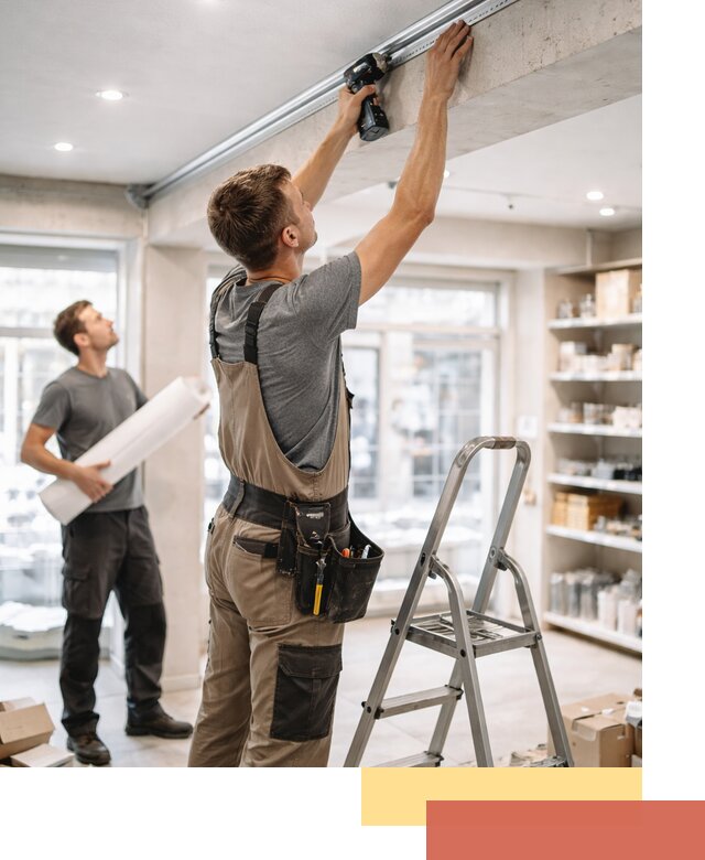 Монтаж натяжных потолков в магазине в Черняховске