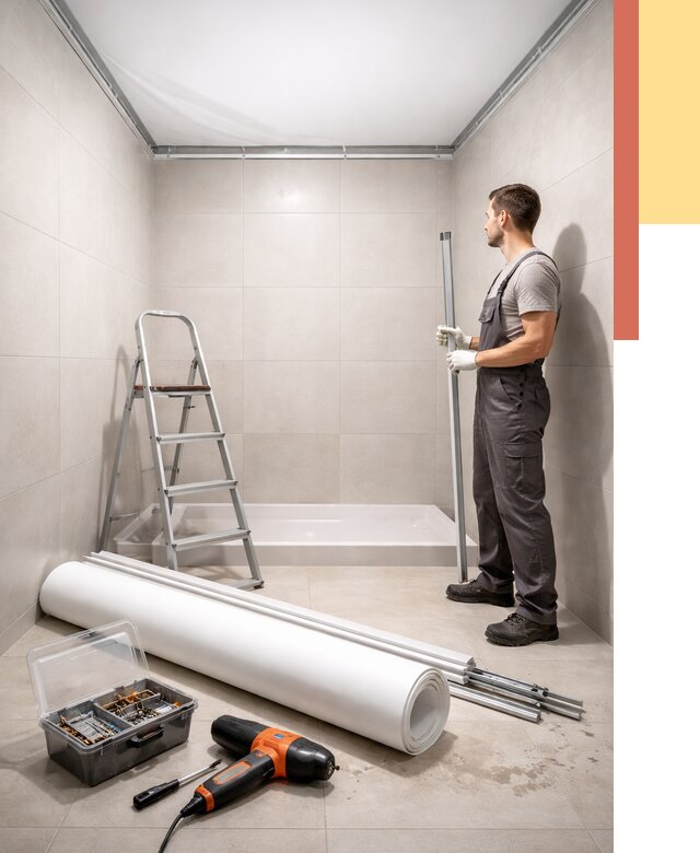 Монтаж натяжного потолка в санузле в Черняховске от 1939 руб. — ОТДЕЛОЧНИК-Чрх