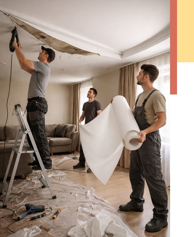 Замена полотна натяжного потолка в Черняховске от 9956 руб. быстро и недорого | ОТДЕЛОЧНИК-Чрх