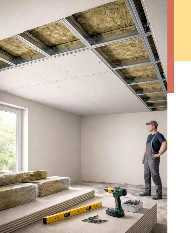 Звукоизоляция потолка ГКЛ в Черняховске от 996 руб. — монтаж под ключ | ОТДЕЛОЧНИК-Чрх