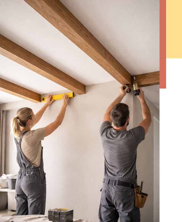 Монтаж декоративных балок на потолок в Черняховске от 4402 руб. — ОТДЕЛОЧНИК-Чрх